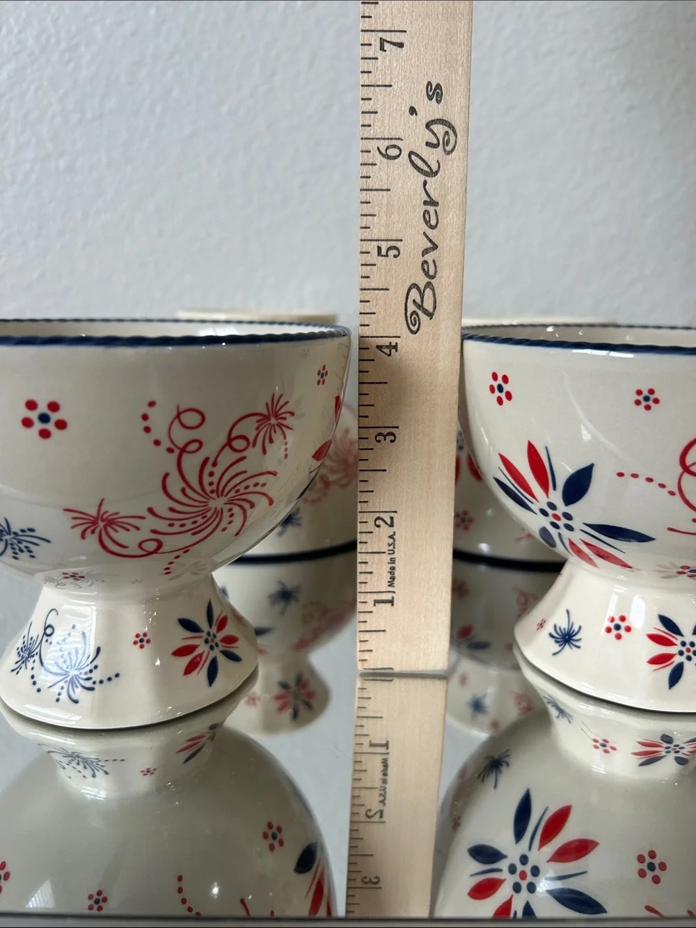 Temp-Tations ice Cream Dessert Bowls with Red & Navy, NWOT, never used